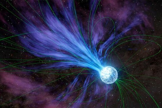 Rappresentazione artistica del brillamento di una magnetar (fonte: NASA/JPL-Caltech)