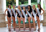 Da sinistra miss Eleganza Maria Ludovica Perissinotto, miss Simpatia Eleonora Pierella, miss Cinema Mara Dall'Armellina, miss Ragazza in Gambissime Michela Albiani, miss Sorriso Sara Izzo, miss Tecnologia Irene Cioni, miss Benessere Valentina Vidal