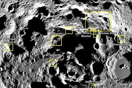 I siti del polo sud della Luna candidati per l’allunaggio della missione Artemis III (fonte: NASA)