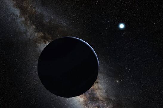 Rappresentazione artistica del Pianeta 9 (fonte: Tom Ruen; la Via Lattea sullo sfondo: ESO, da Wikipedia)&nbsp;