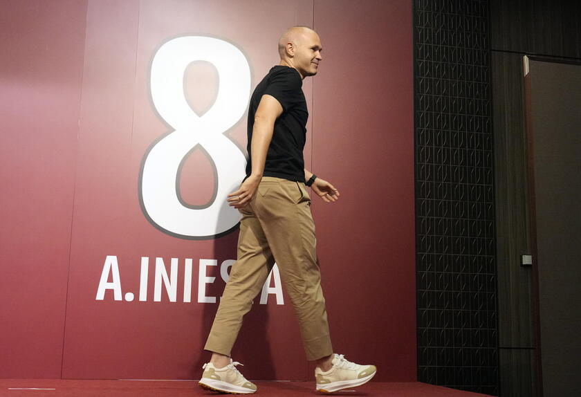 Spanish soccer player Andres Iniesta of Vissel Kobe attends press conference