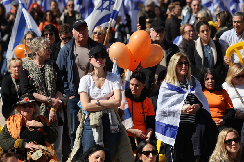 People gather in Tel Aviv to watch Bibas family funeral