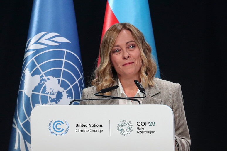 La premier Giorgia Meloni alla Cop29 di Baku - RIPRODUZIONE RISERVATA