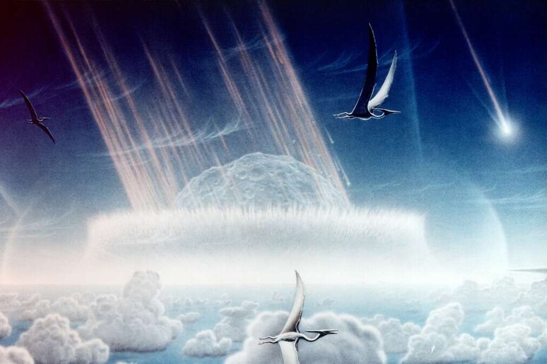 Rappresentazione artistica dell 'impatto dell 'asteroide Chicxulub, avvenuto 66 milioni di anni fa (fonte: Donald E. Davis via picryl) - RIPRODUZIONE RISERVATA