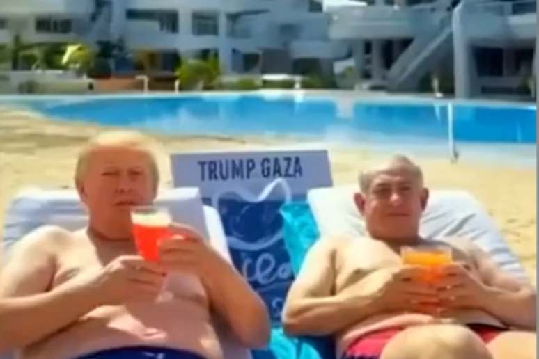 Frame del video creato con l 'lA e postato da Trum  'Trump Gaza ' - RIPRODUZIONE RISERVATA