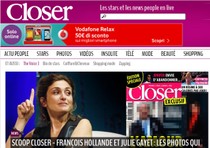 L'home page del sito del magazine 'Closer' con la pubblicazione delle foto su una sua presunta relazione tra il presidente francese Hollande e l'attrice Julie Gayet